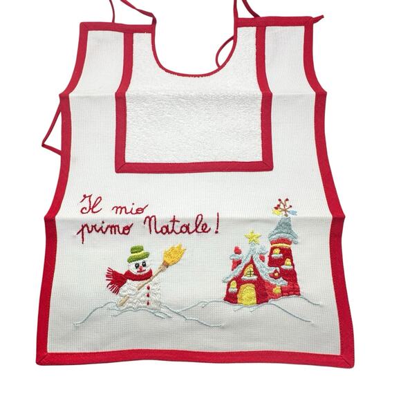 New Baby Bib Embroidered “Il mio primo Natale!” My First Christmas Made in Italy - Picture 2 of 6